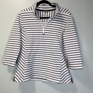T by Talbots Womens Navy White Striped Quarter Zip Pullover Top Medium